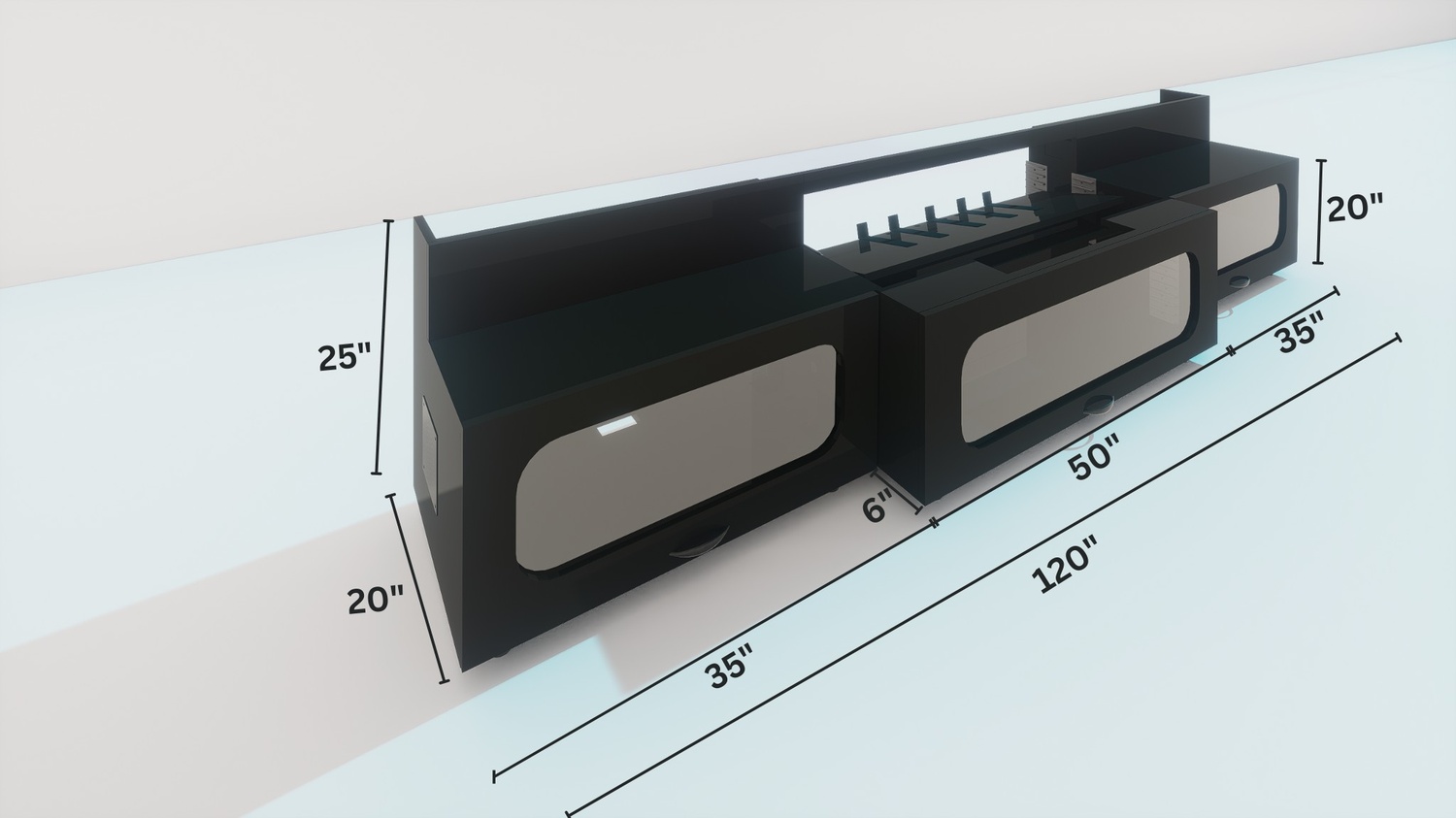 High Profile Black Cabinet designed for integrating Ultra Short Throw Projector,Center Channel and Floor raising screen with elegant doors.