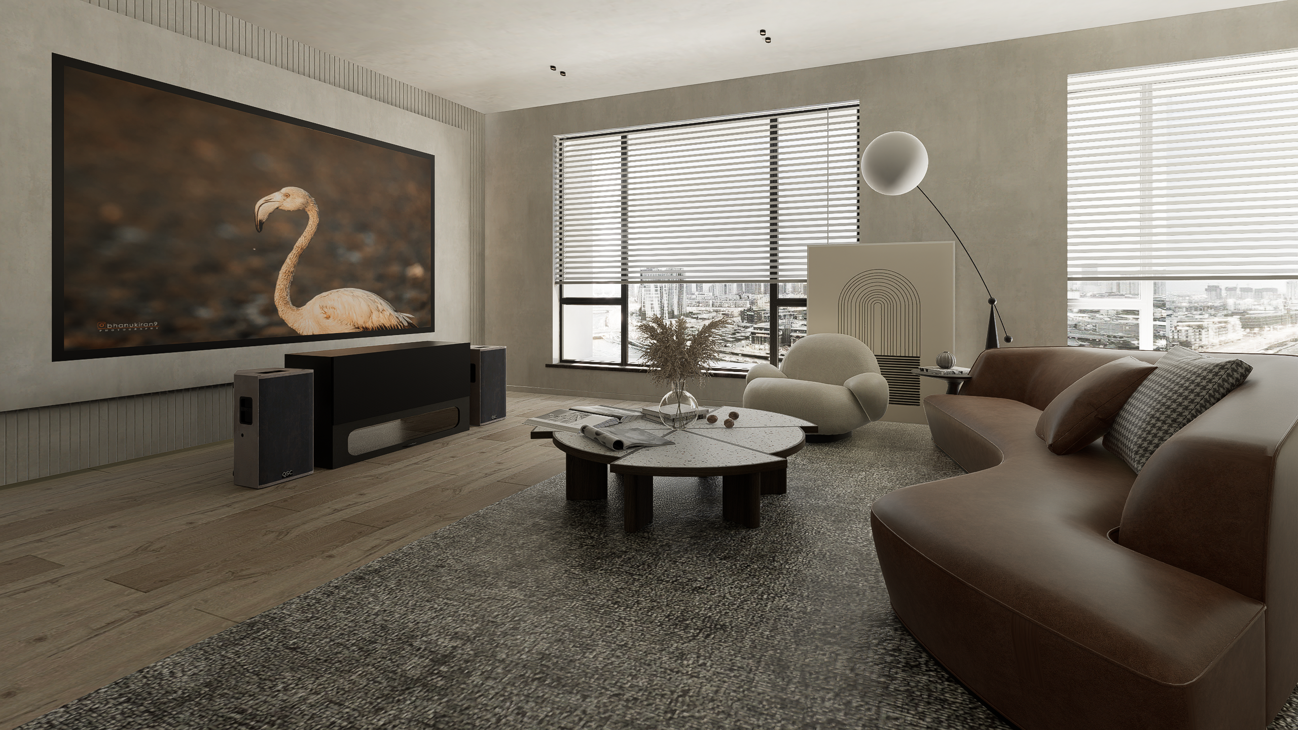 High Profile Core Black Cabinet designed for integrating Ultra Short Throw Projector,Center Channel and Fixed screen with elegant doors.