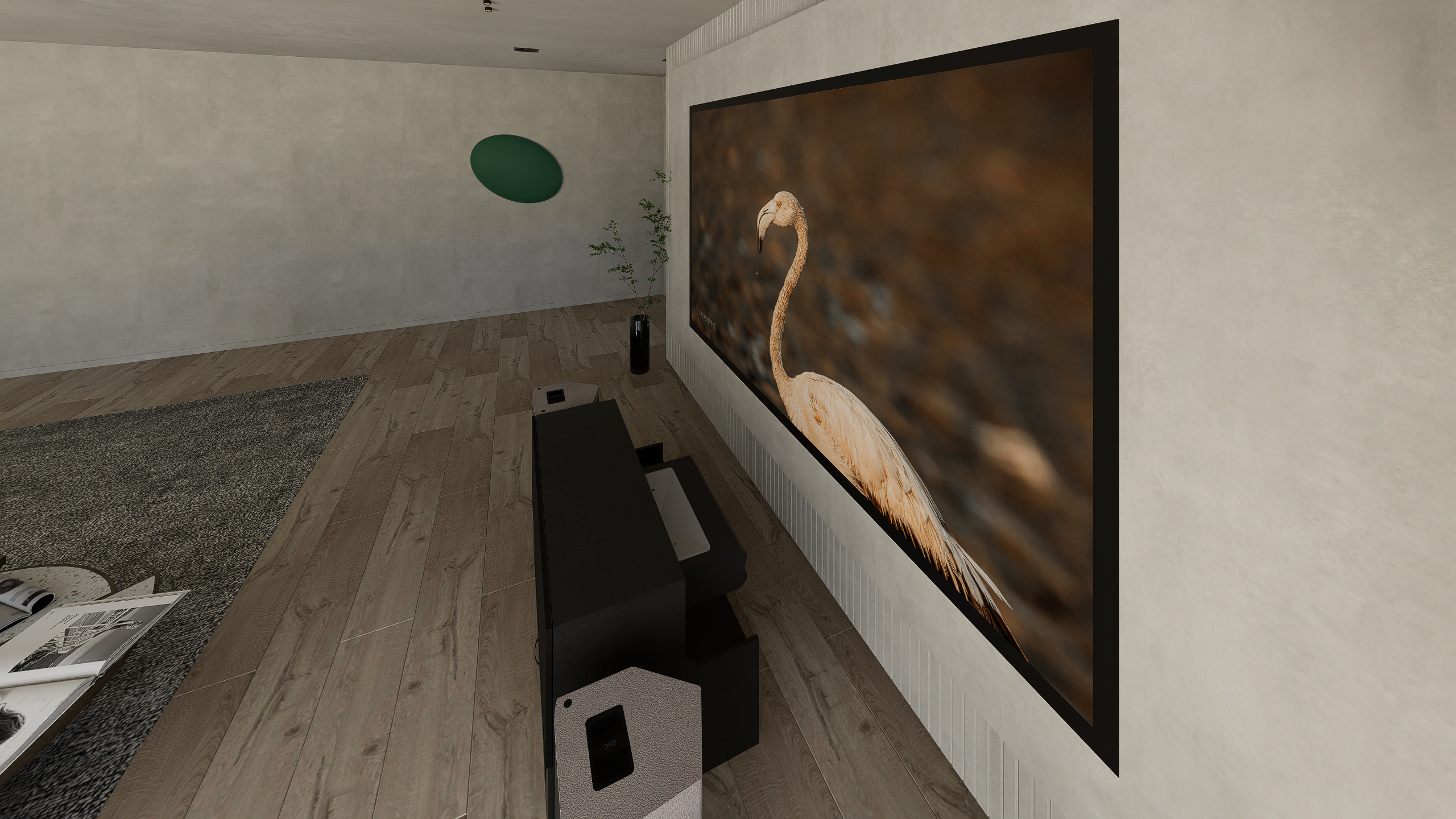 High Profile Core Black Cabinet designed for integrating Ultra Short Throw Projector,Center Channel and Fixed screen with elegant doors.