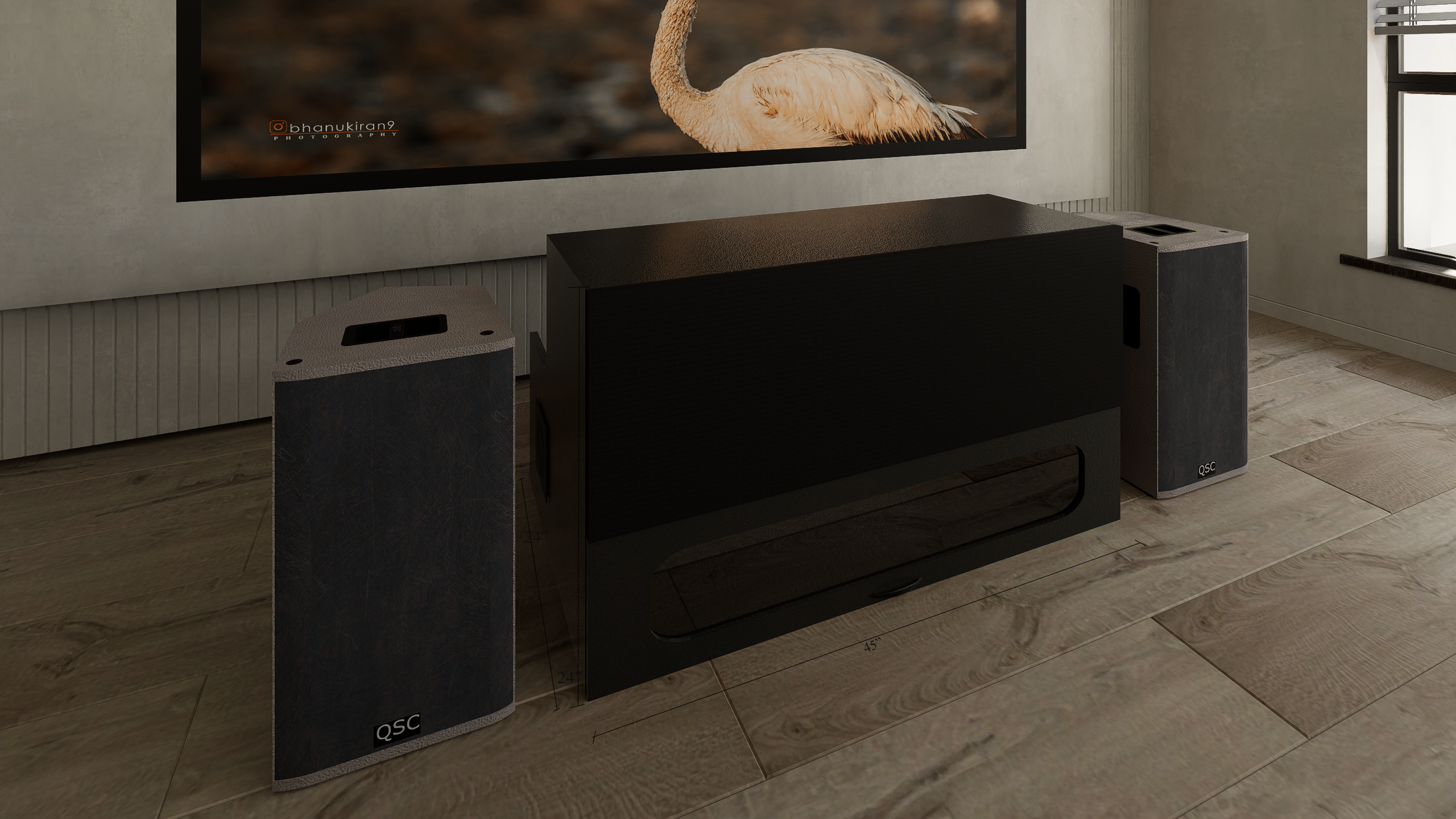 High Profile Core Black Cabinet designed for integrating Ultra Short Throw Projector,Center Channel and Fixed screen with elegant doors.