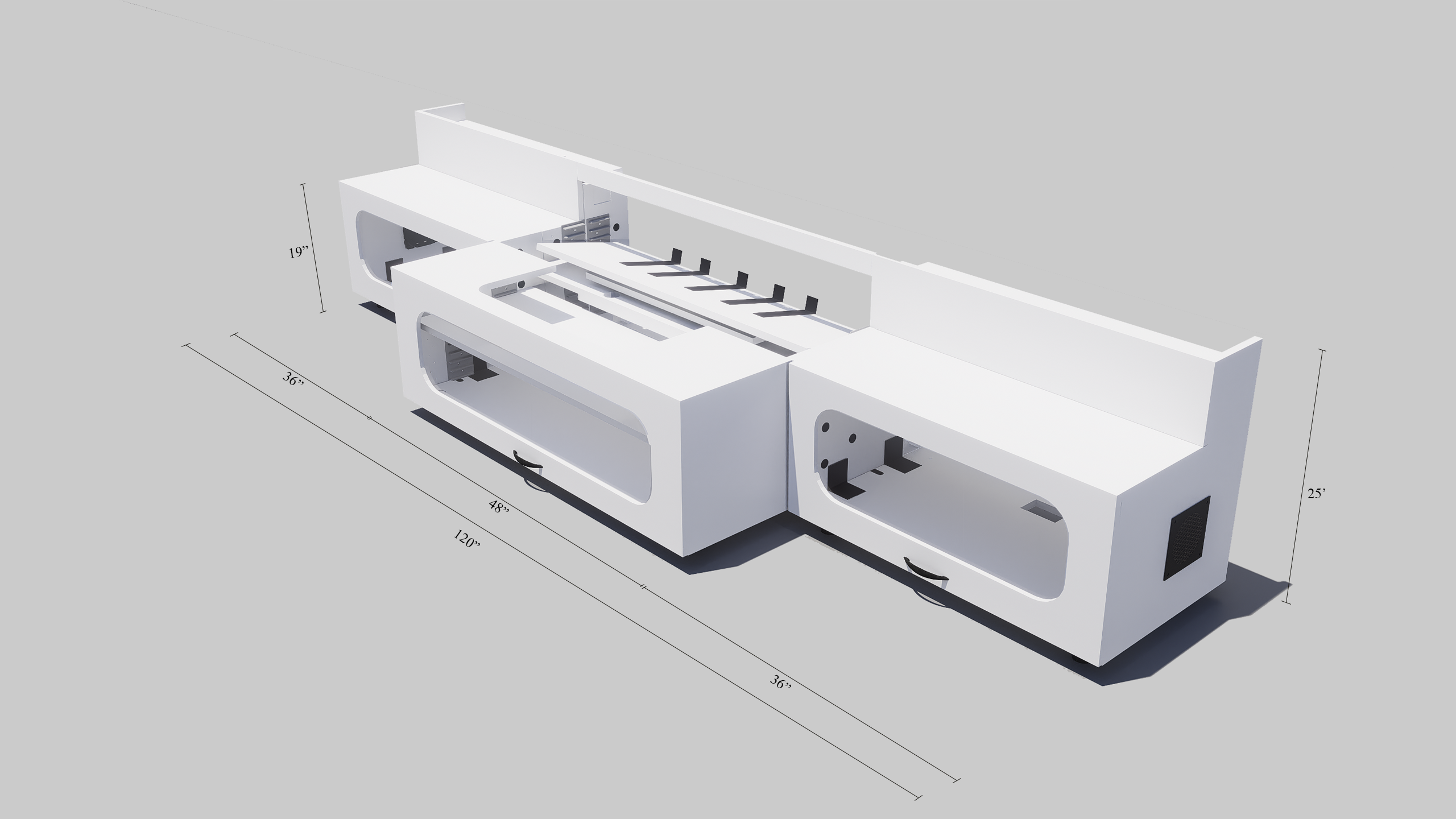 High Profile White Cabinet designed for integrating Ultra Short Throw Projector,Center Channel and Floor raising screen with elegant doors.