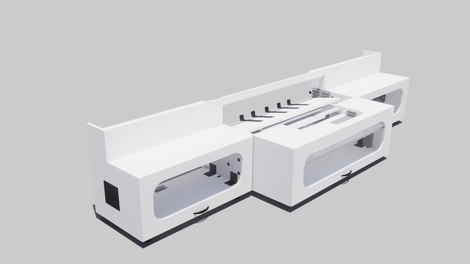 High Profile White Cabinet designed for integrating Ultra Short Throw Projector,Center Channel and Floor raising screen with elegant doors.